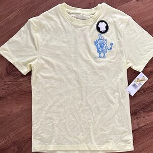 Hybrid Apparel Light Yellow Tee with Blue Graphic
